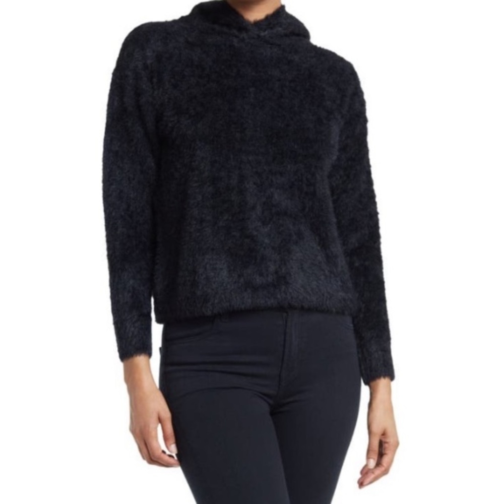 Devotion by CYRUS Eyelash Knit Hooded Long-sleeve Black Sweater, Size S, NWT